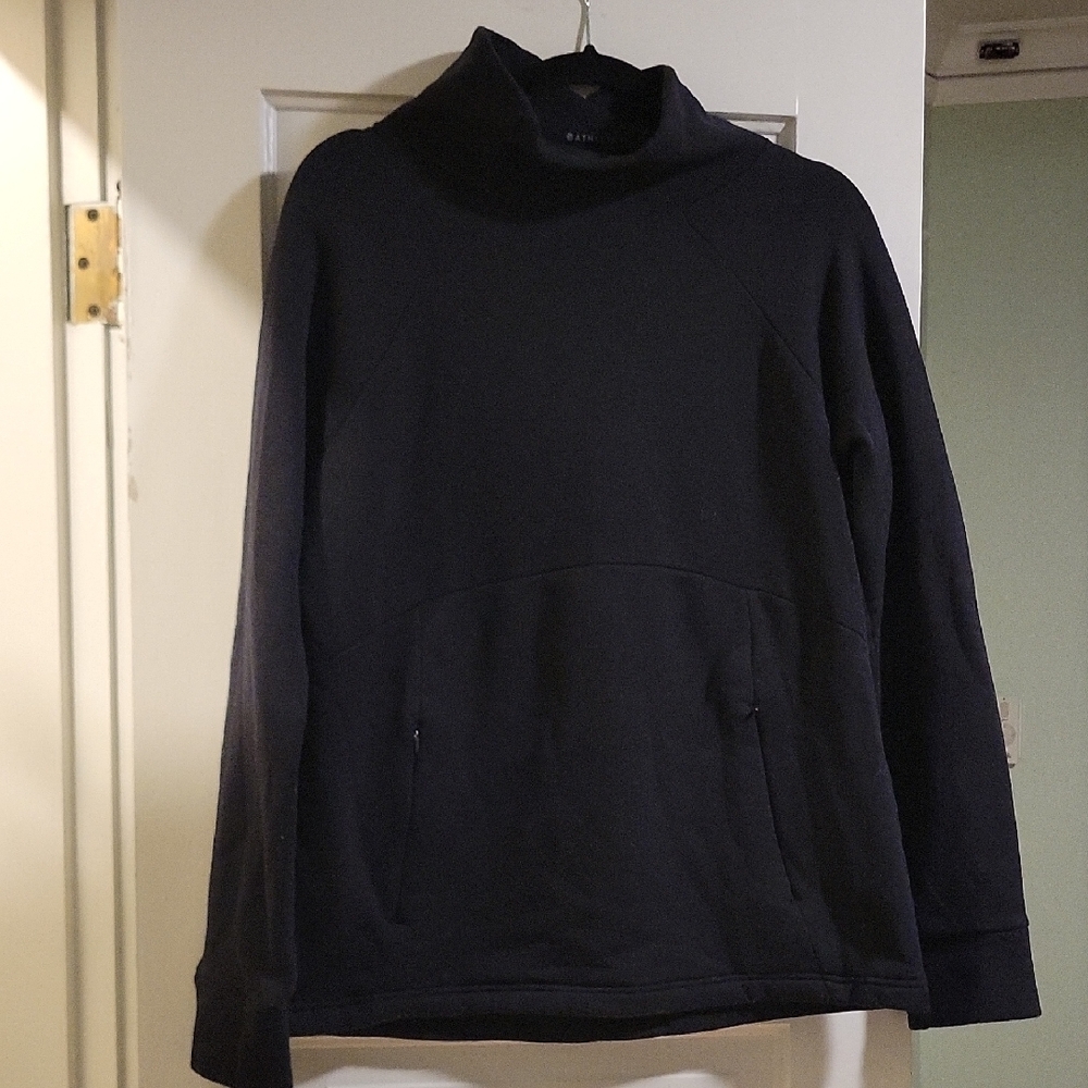 Athleta Black Funnel Neck Turtleneck Sweater Active Fleece - M